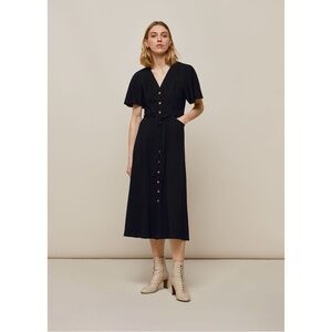 Whistles Black Anita Frill Sleeve‎ Midi Dress